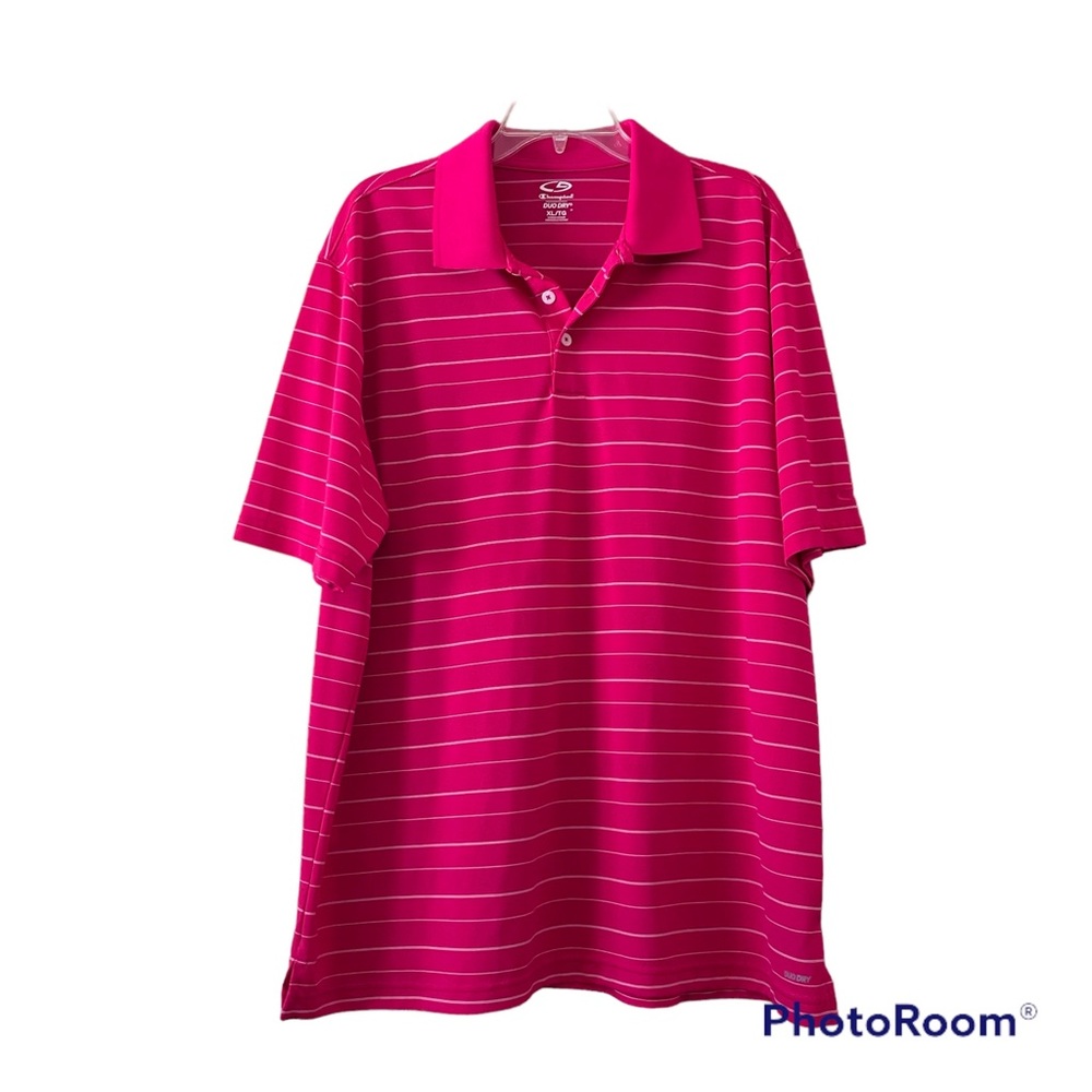 Champion Duo Dry Men’s Polo Golf Pink White Striped Short Sleeve XL Polo Shirt